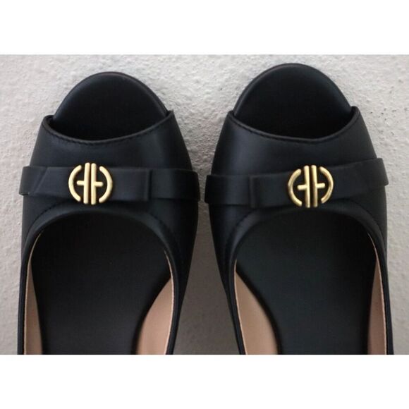 Cole Haan W31648 Women's Sz 5.5B Black Leather Malta Peep Toe Wedges - Picture 9 of 11